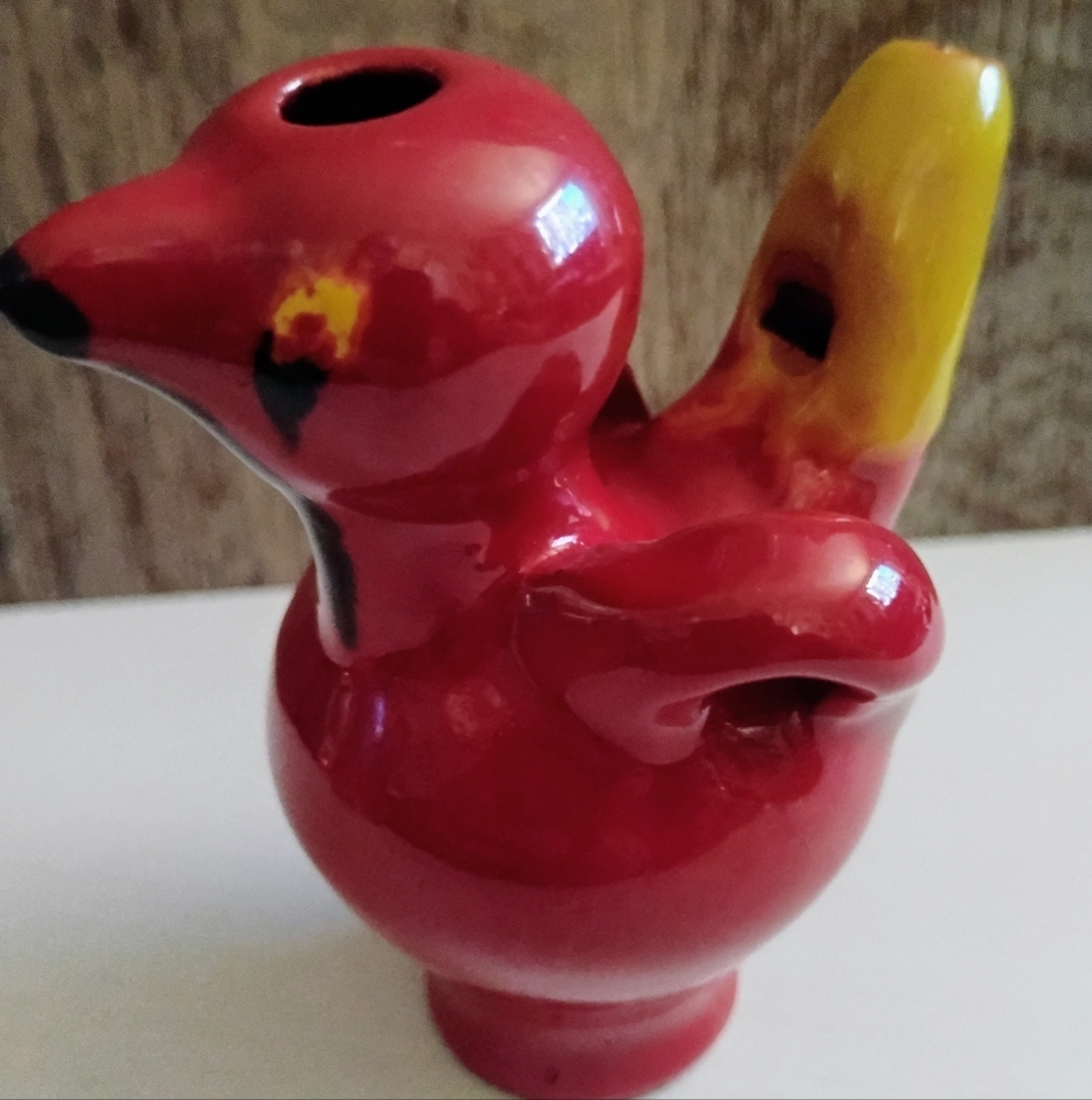 Terra Cotta Bird Whistle Figure Hand Painted
